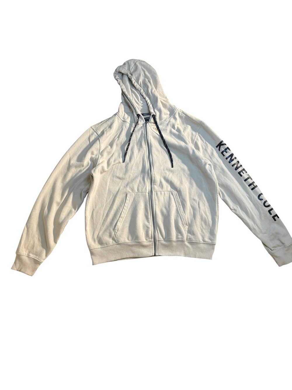 Kenneth Cole Off-White Full-Zip Hoodie with Sleeve Branding